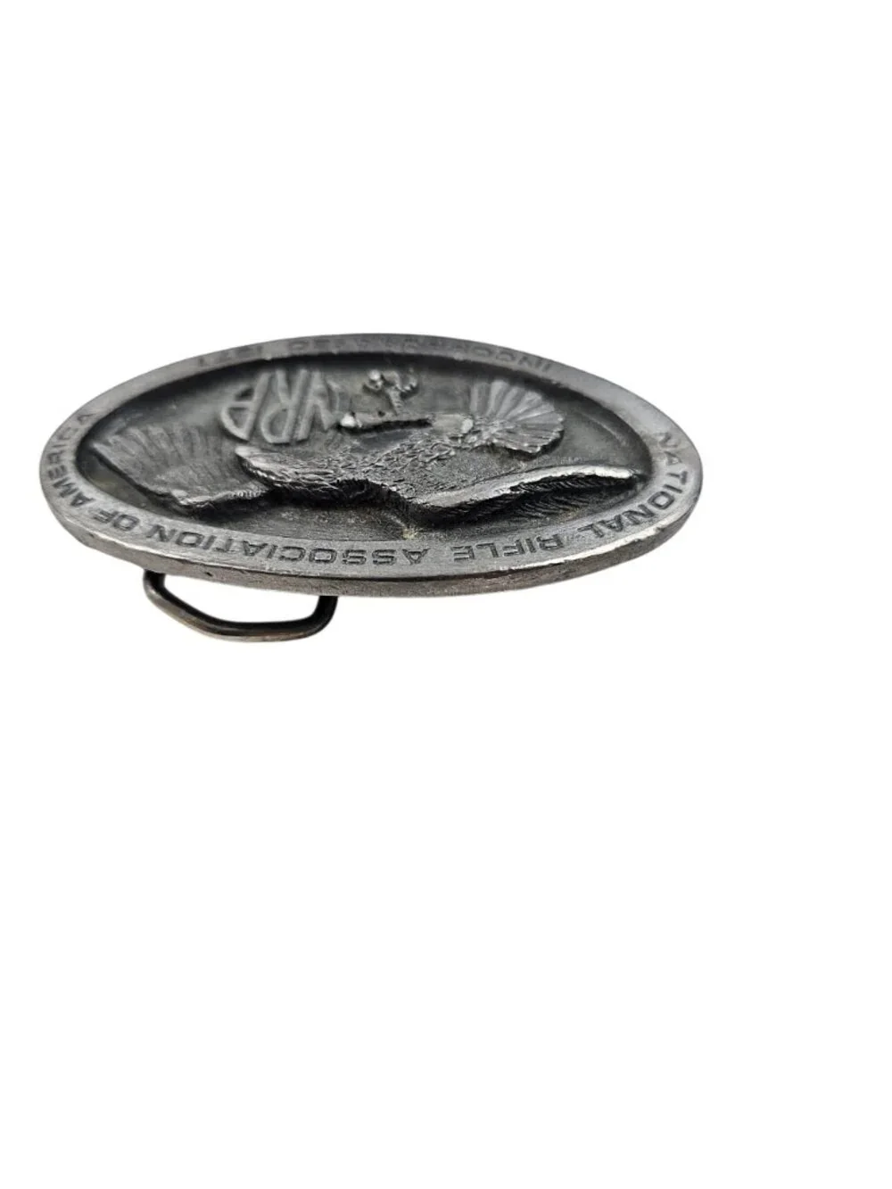 NRA Belt Buckle Eagle Logo National Rifle Association Oval Pewter Vintage